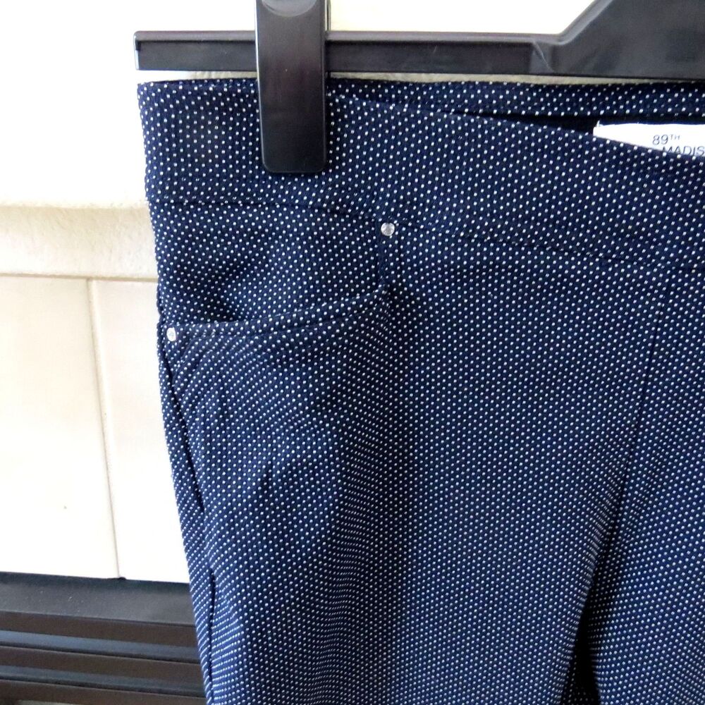 89th & Madison Women's Polka Dot Stretch Sailor Ankle Pants Mid Rise Navy L EUC - Picture 2 of 9